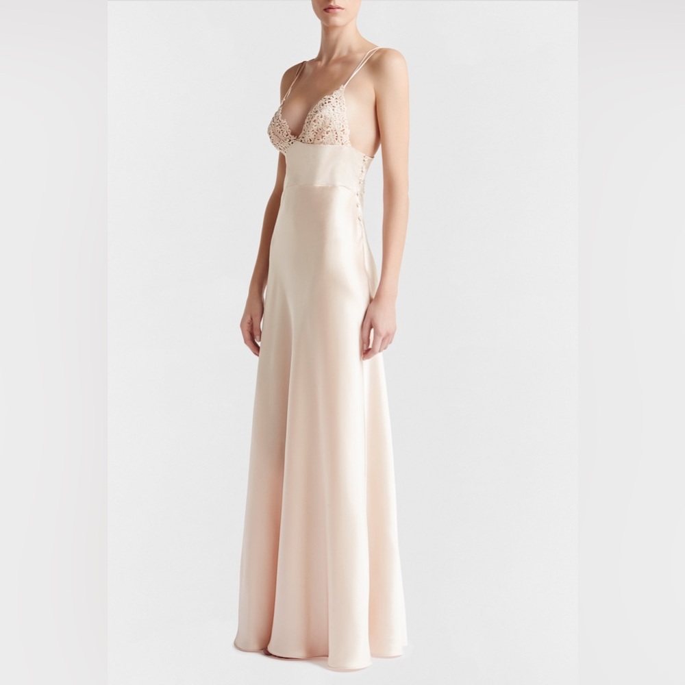 NWT La Perla Macrame Rose Beige Long Night Dress, Size Large - Picture 2 of 15